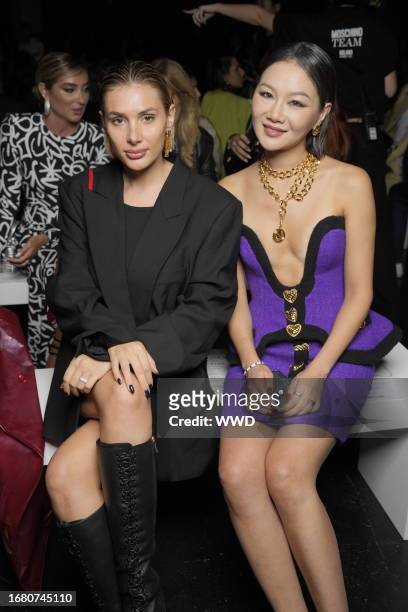 Cristina Musacchio and guest at the Moschino Spring 2024 Ready To Wear Fashion Show on September 21, 2023 in Milan, Italy.