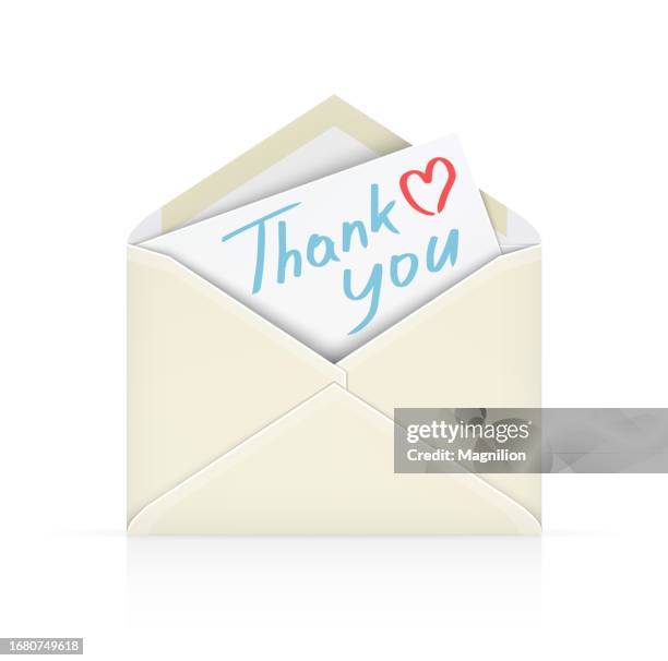 thank you in envelope - open manila envelope stock illustrations