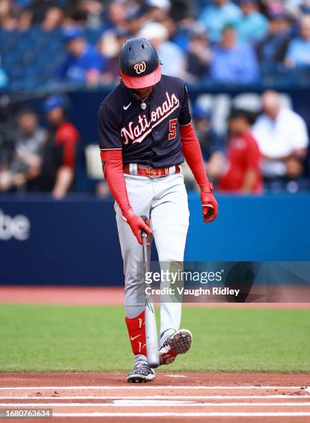 Abrams of the Washington Nationals bats against the Toronto Blue Jays at Rogers Centre on August 30, 2023 in Toronto, Ontario, Canada.