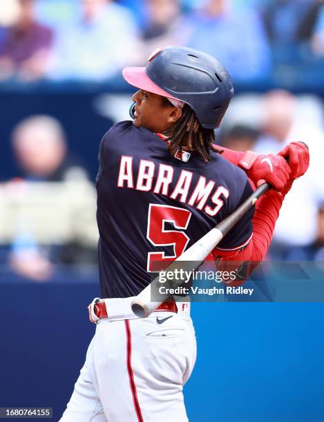 Abrams of the Washington Nationals bats against the Toronto Blue Jays at Rogers Centre on August 30, 2023 in Toronto, Ontario, Canada.