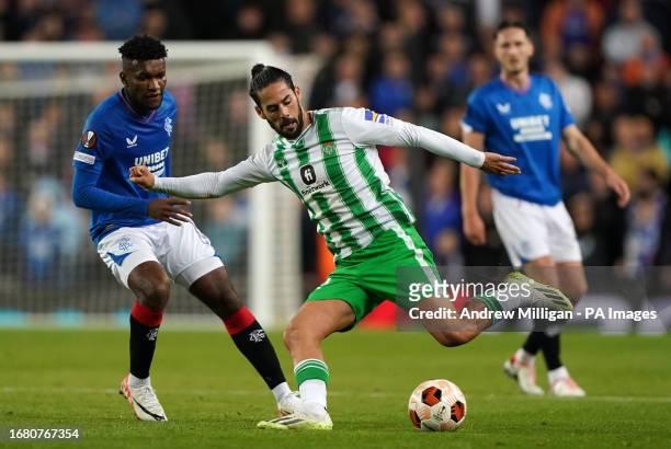 Rangers' Jose Cifuentes and Real Betis' Alarcon Isco battle for the ball during the UEFA Europa League Group C match at the Ibrox Stadium, Glasgow....