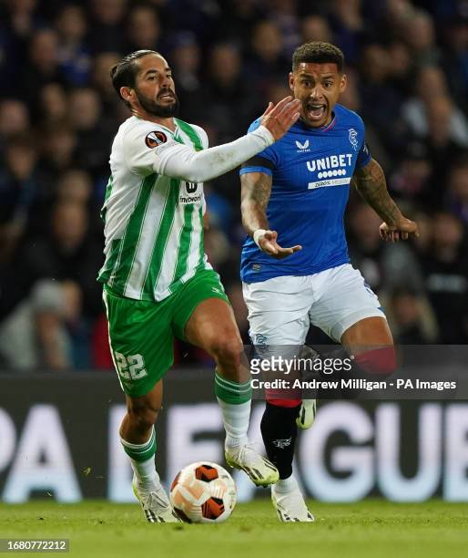 Real Betis' Alarcon Isco and Rangers' James Tavernier battle for the ball during the UEFA Europa League Group C match at the Ibrox Stadium, Glasgow....