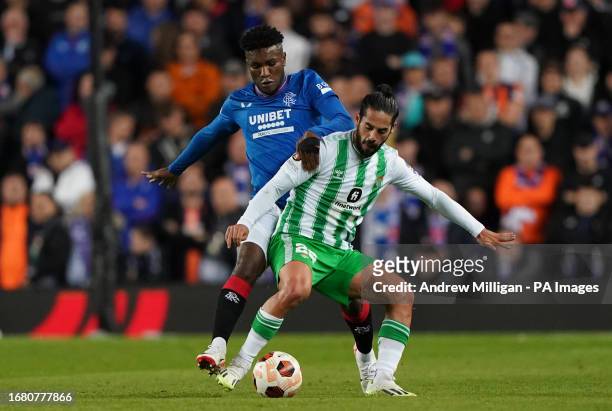Rangers' Jose Cifuentes and Real Betis' Alarcon Isco battle for the ball during the UEFA Europa League Group C match at the Ibrox Stadium, Glasgow....