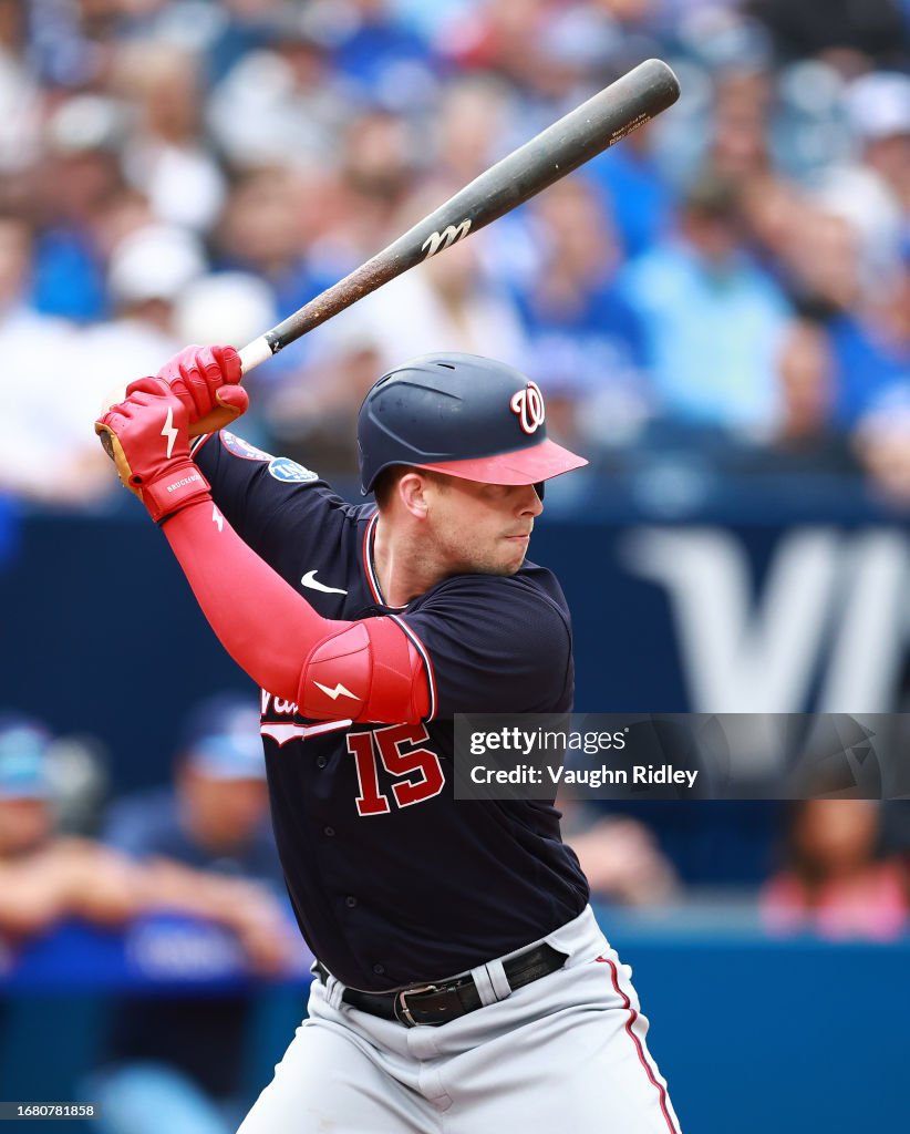 Nationals Riley Adams Riley Adams of the Washington Nationals bats against the Toronto Blue ...