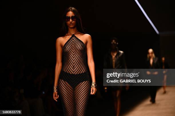 Model walks the runway at the Tom Ford fashion show during the Milan Fashion Week Womenswear Spring/Summer 2024 on September 21, 2023 in Milan.