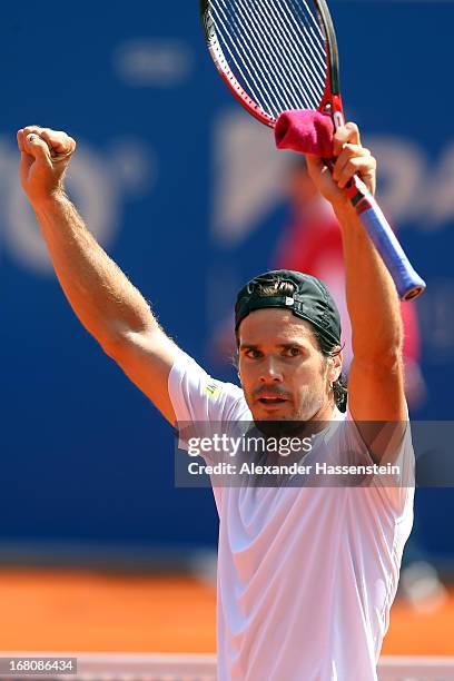 Tommy Haas of Germany celebrates victory after winning his final match against Philipp Kohlschreiber of the BMW Open at Iphitos tennis club on May 5,...