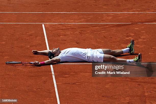 Tommy Haas of Germany celebrates winning against Philipp Kohlschreiber of Germany during the Final of the BMW Open at Iphitos tennis club on May 5,...