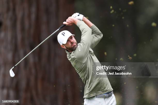 Kevin Tway of the United States plays his shot from the seventh tee during the first round of the Fortinet Championship at Silverado Resort and Spa...