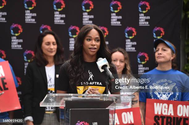 Alexandra Grey attends the SAG-AFTRA And WGA Join GLAAD In Releasing 11th Annual GLAAD Studio Responsibility Index at Village at Ed Gould Plaza on...
