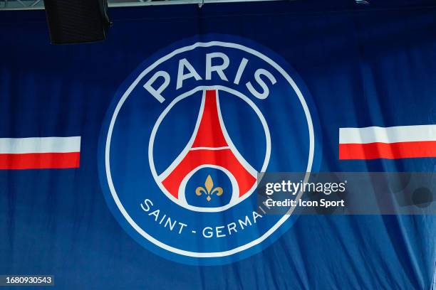 Illustration of logo PSG during the EHF Champions League match between PSG and Zagreb at Stade Pierre de Coubertin on September 21, 2023 in Paris,...