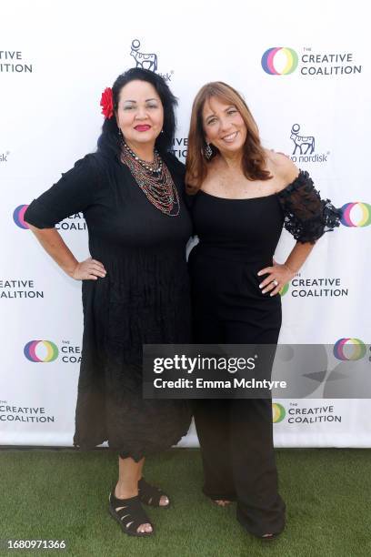 Josefina López and The Creative Coalition CEO Robin Bronk attend The Creative Coalition's 2023 Television Humanitarian Awards at Kimpton La Peer...