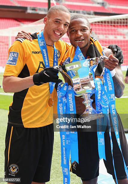 Christian Jolley and Aaron O'Connor of Newport County celebrate with the trophy after winning the Blue Square Bet Premier Conference Play-off Final...