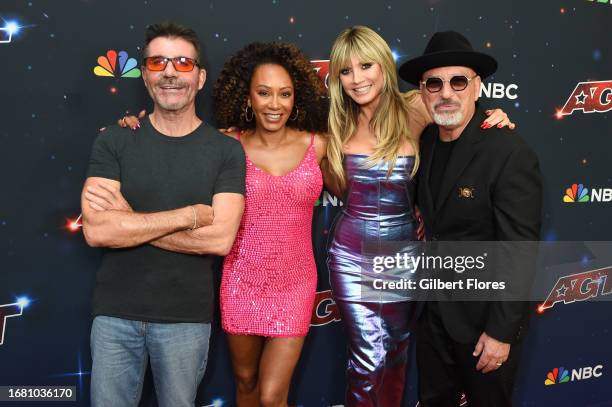 Simon Cowell, Mel B, Heidi Klum and Howie Mandel at the "America's Got Talent" Red Carpet at the Hotel Dena on September 20, 2023 in Pasadena,...
