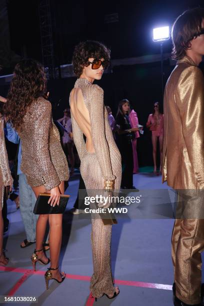 Backstage at the Tom Ford Spring 2024 Ready To Wear Fashion Show on September 21, 2023 in Milan, Italy.