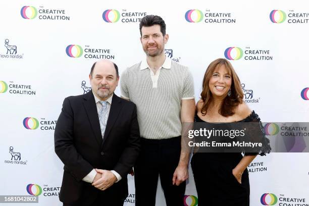 Jason Alexander, Billy Eichner, and The Creative Coalition CEO Robin Bronk attend The Creative Coalition's 2023 Television Humanitarian Awards at...