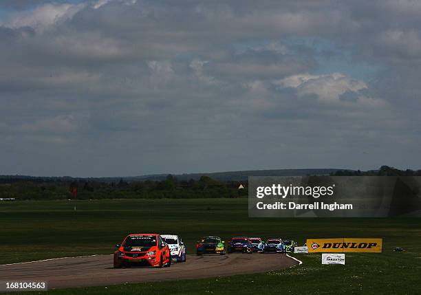 Frank Wrathall drives the Dynojet Toyota Avensis during the Dunlop MSA British Touring Car Championship race at the Thruxton Circuit on May 5, 2013...