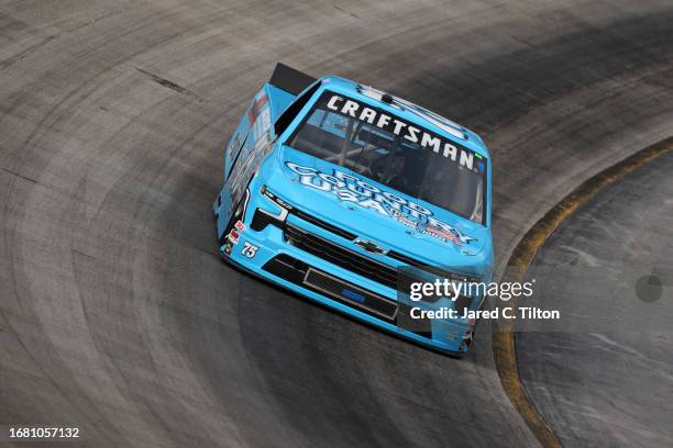 Parker Kligerman, driver of the Jack Kite Company Chevrolet, drives during practice for the NASCAR Craftsman Truck Series UNOH 200 presented by Ohio...