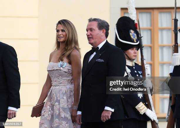 Princess Madeleine and Christopher O'Neill arrive to the Royal Swedish Opera's jubilee performance at Drottningholm Palace Theatre on September 14,...