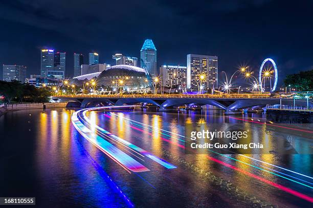 view of esplanade and clarke quay, singapore - singapore stock pictures, royalty-free photos & images
