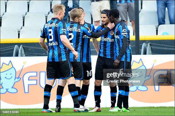 Lior Refaelov of Club Brugge KV celebrates woth team-mates after scoring a goal during the Jupiler Pro League play-off 1 match between Club Brugge...