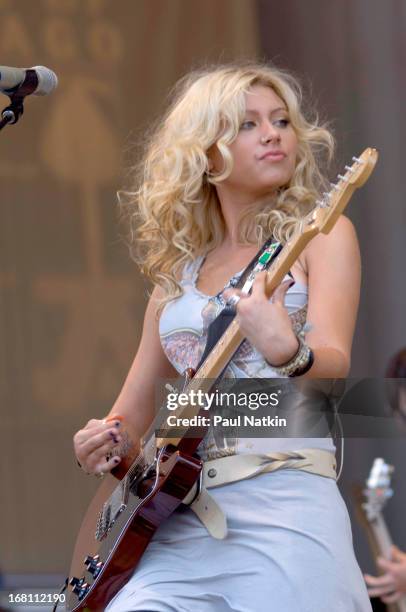 American pop musician and actress Alyson Michalka, of Aly and AJ , performs at the Petrillo Band Shell in Grant Park during the 2008 Taste of Chicago...