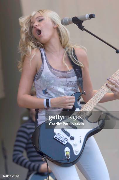 American pop musician and actress Amanda Michalka, of Aly and AJ , performs at the Petrillo Band Shell in Grant Park during the 2008 Taste of Chicago...