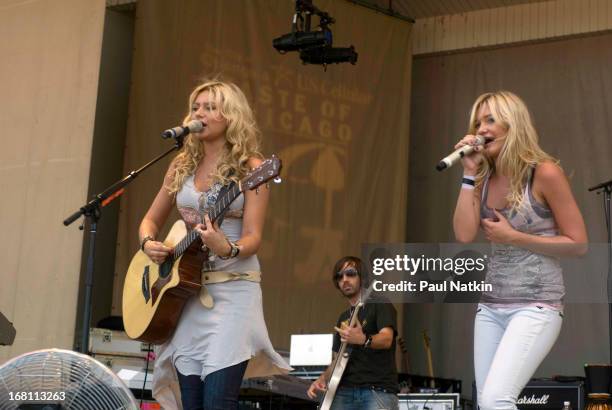 American sibling pop musicians and actresses Alyson and Amanda Michalka, who perform as Aly and AJ , play on the Petrillo Band Shell in Grant Park...