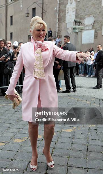 Ivana Trump arrives at Valeria Marini and Giovanni Cottone's wedding at Ara Coeli on May 5, 2013 in Rome, Italy.