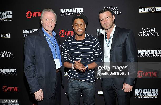 Actors Jon Voight, Pooch Hall and Liev Schreiber arrive at a VIP pre-fight party at the WBC welterweight title fight between Floyd Mayweather Jr. And...