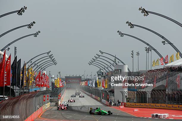 James Hinchcliffe of Canada driver of the Andretti Autosport Dallara Chevrolet drives during the IZOD IndyCar series Sao Paulo Indy 300 at Anhembi...