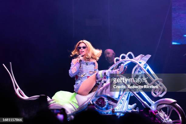 Shania Twain performs on stage at The OVO Hydro on September 14, 2023 in Glasgow, Scotland.