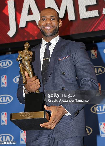 LeBron James attends the LeBron James press confernece to announce his 4th NBA MVP Award at American Airlines Arena on May 5, 2013 in Miami, Florida.