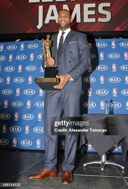 LeBron James attends the LeBron James press confernece to announce his 4th NBA MVP Award at American Airlines Arena on May 5, 2013 in Miami, Florida.