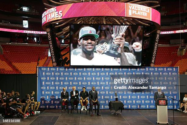 General view at the LeBron James press confernece to announce his 4th NBA MVP Award at American Airlines Arena on May 5, 2013 in Miami, Florida.