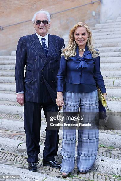 Silvana Giacobini and her husband attend the Valeria Marini And Giovanni Cottone wedding at Ara Coeli on May 5, 2013 in Rome, Italy.