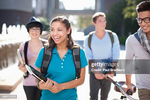 students walking together outdoors - indian student stock pictures, royalty-free photos & images