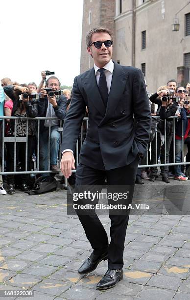 Emanuele Filiberto di Savoia arrives at the Valeria Marini and Giovanni Cottone wedding at Ara Coeli on May 5, 2013 in Rome, Italy.