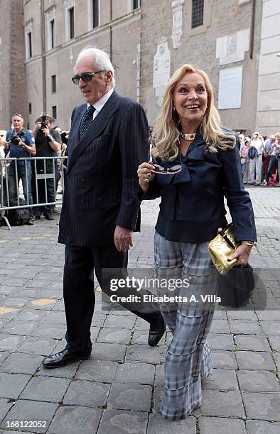 Silvana Giacobini arrives at the Valeria Marini and Giovanni Cottone wedding at Ara Coeli on May 5, 2013 in Rome, Italy.