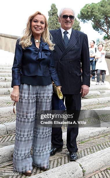 Silvana Giacobini arrives at the Valeria Marini and Giovanni Cottone wedding at Ara Coeli on May 5, 2013 in Rome, Italy.