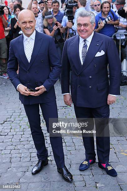 Alfonso Signorini and guest attend the Valeria Marini And Giovanni Cottone wedding at Ara Coeli on May 5, 2013 in Rome, Italy.