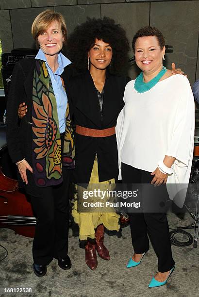 Sr. Vice President of the GRAMMY Foundation Kristen Madsen, performer and 3-time GRAMMY Award winner Esperanza Spalding and Debra Lee, Chairman &...