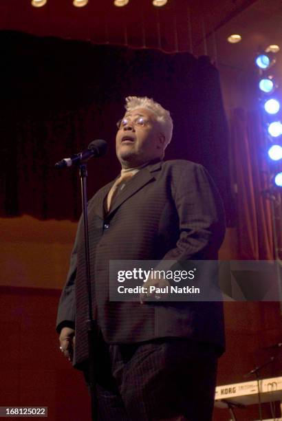 American gospel singer and religious leader Rance Allen performs on stage at the Pritzker Pavilion during the Gospel Music Festival, Chicago,...