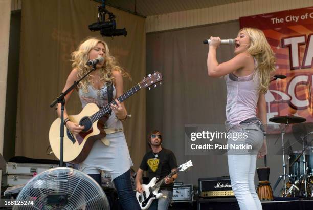 American sibling pop musicians and actresses Alyson and Amanda Michalka, who perform as Aly and AJ , play on the Petrillo Band Shell in Grant Park...