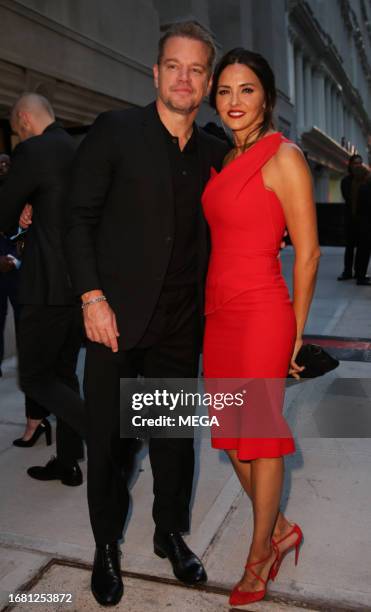 Matt Damon and Luciana Damon are seen arriving at the Stella Artois dinner on September 21, 2023 in New York, New York.