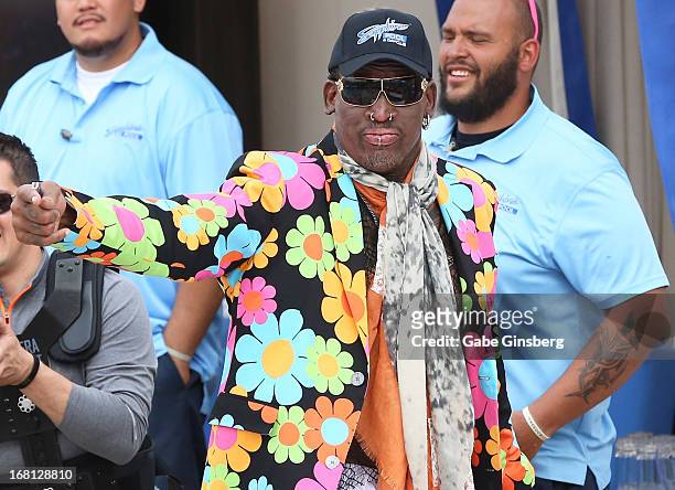 Former NBA player Dennis Rodman dances at Sapphire Pool & Day Club grand opening party on May 5, 2013 in Las Vegas, Nevada.