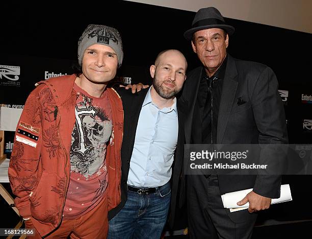 Actors Corey Feldman, Jeff Cohen and Robert Davi attend the screening for "Goonies" during the Entertainment Weekly CapeTown Film Festival Presented...