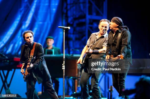 American rock musicians Nils Lofgren , Bruce Springsteen , and Steve Van Zandt perform on stage with the E Street Band during the 'Wrecking Ball'...