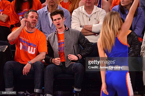 Andrew Garfield attends the New York Knicks vs Indiana Pacers NBA playoff game at Madison Square Garden on May 5, 2013 in New York City.