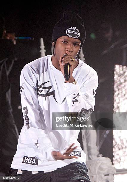 Rapper A$AP Rocky performs during Rihanna "Diamonds" World Tour at Barclays Center on May 5, 2013 in the Brooklyn burough of New York City.