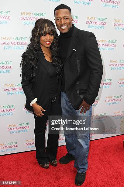 Shanice and Flex Alexander attend as Tamar Braxton hosts a carnival-themed baby shower with friends and family at Hotel Bel-Air on May 5, 2013 in Los...